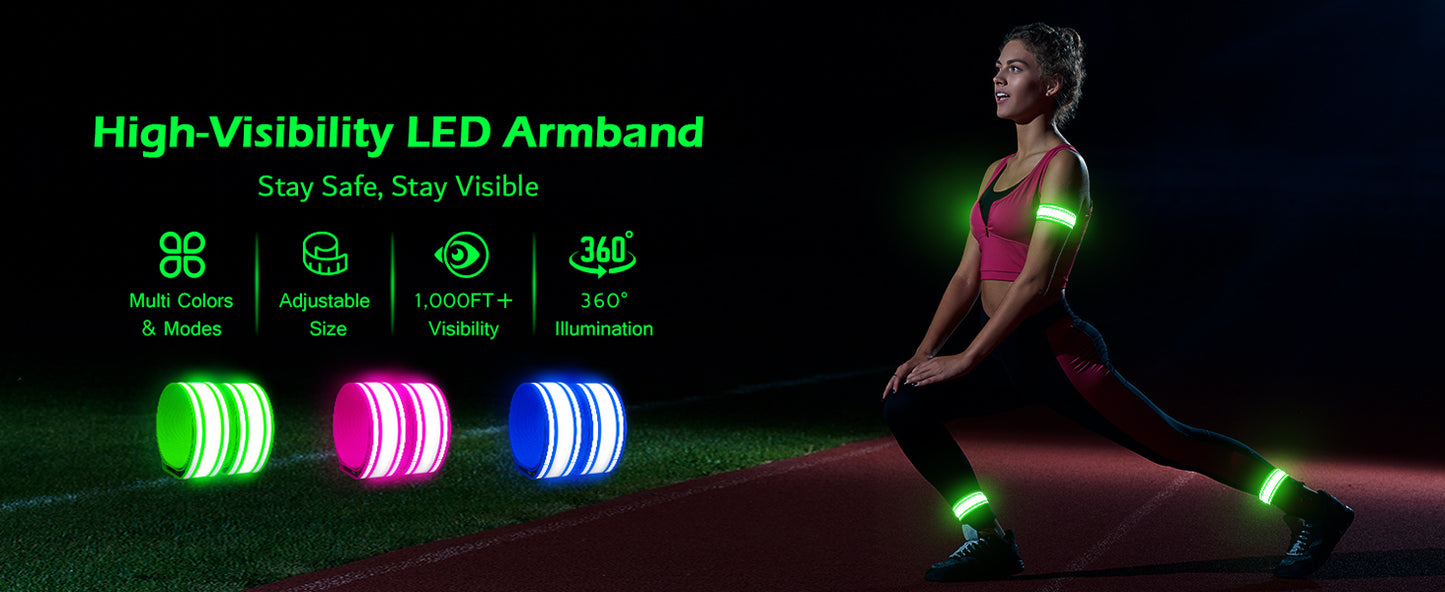 Light Up LED Armband for Running Walking at Night,Reflective Arm Bands for Runners,Rechargeable Jogging Lights,High Visibility Night Running Safety Gear Adjustable Running Women Men Kids