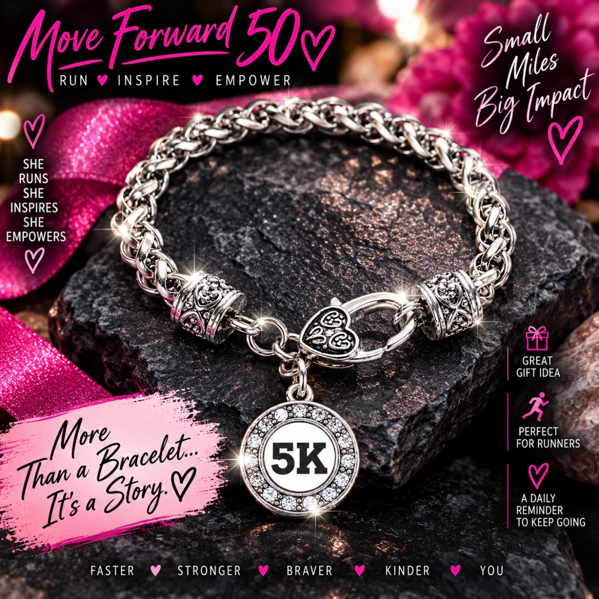 Move Forward 50 Running Milestone Bracelet – 5K, 10K, 13.1 & 26.2