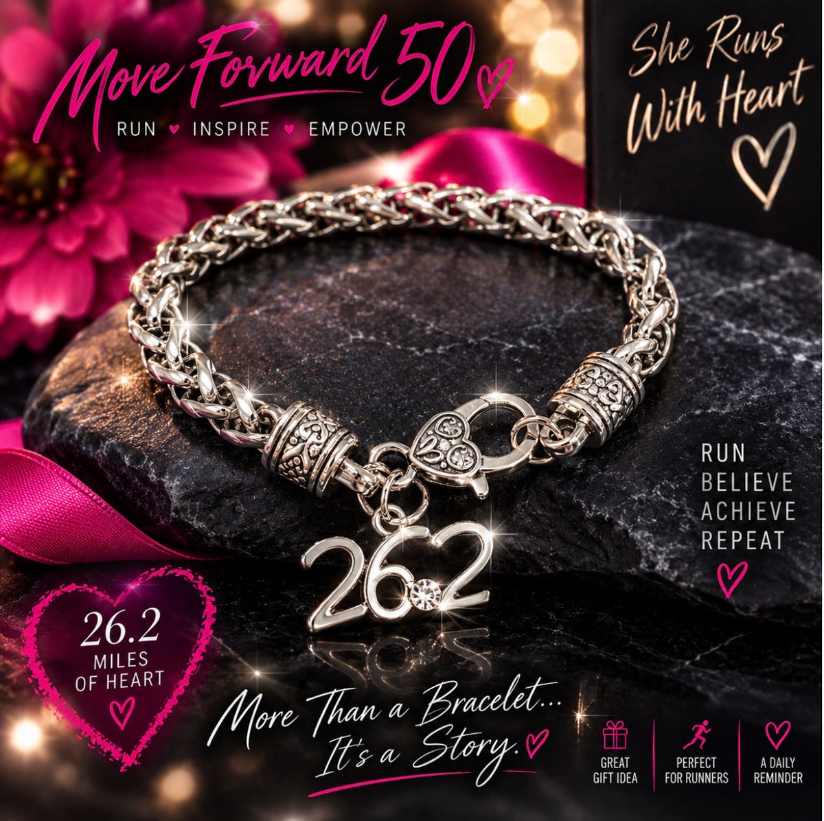 Move Forward 50 Running Milestone Bracelet – 5K, 10K, 13.1 & 26.2